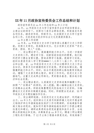 2024年月政协宣传委员会工作总结和计划