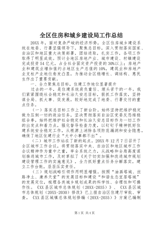 2024年全区住房和城乡建设局工作总结