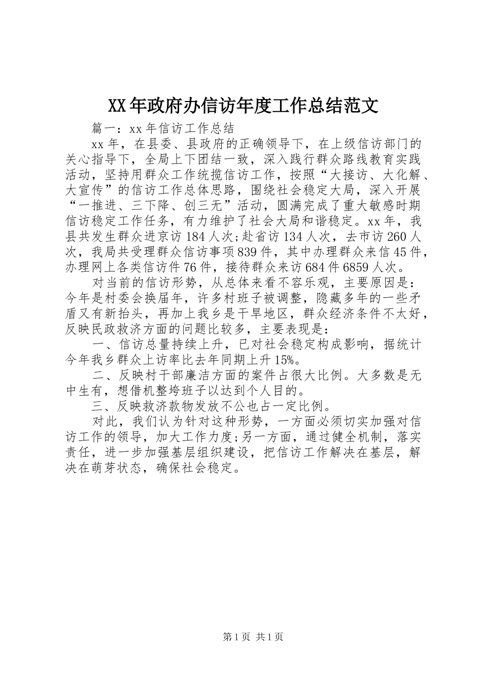 2024年政府办信访年度工作总结范文_第1页