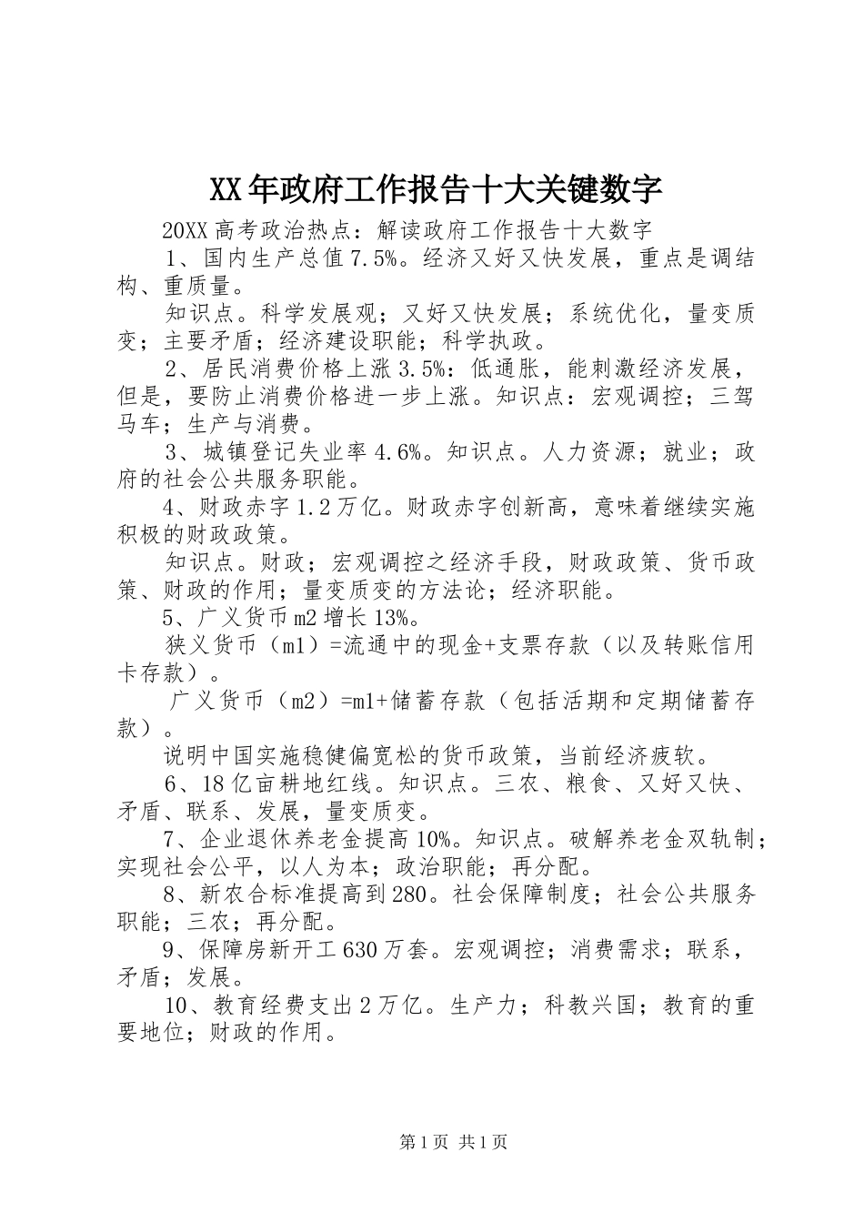 2024年政府工作报告十大关键数字_第1页