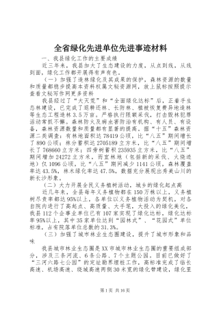 2024年全省绿化先进单位先进事迹材料
