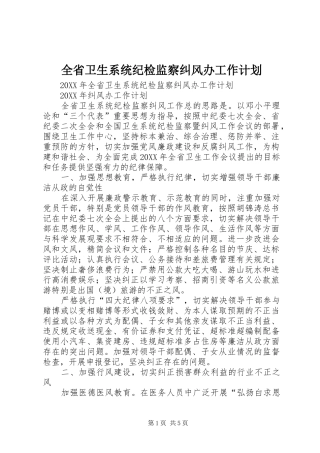 2024年全省卫生系统纪检监察纠风办工作计划