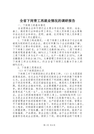 2024年全省下岗青工再就业情况的调研报告