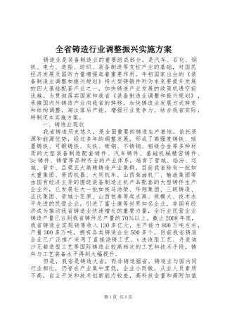 2024年全省铸造行业调整振兴实施方案