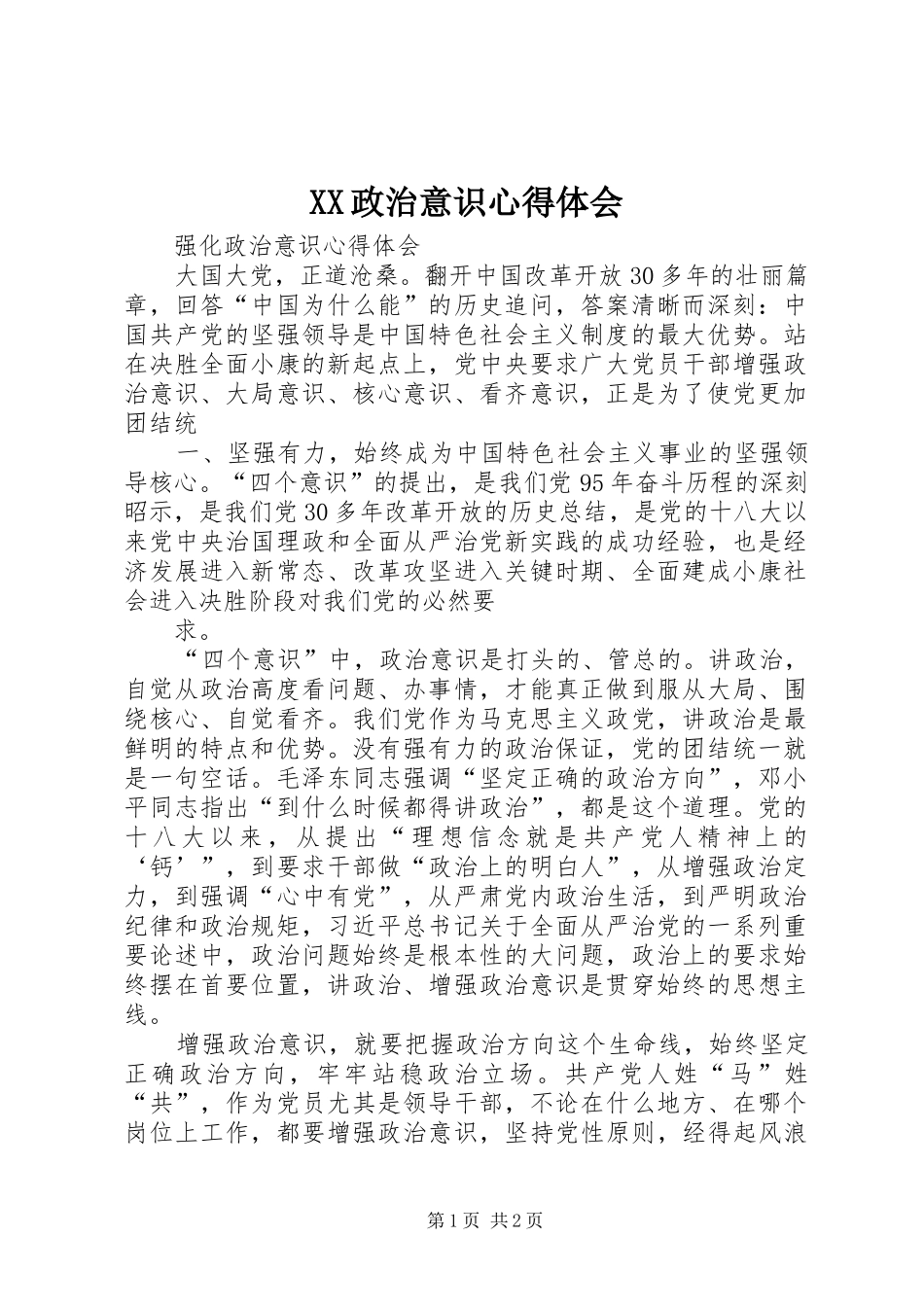 2024年政治意识心得体会_第1页