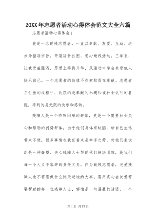 2024年志愿者活动心得体会范文大全六篇