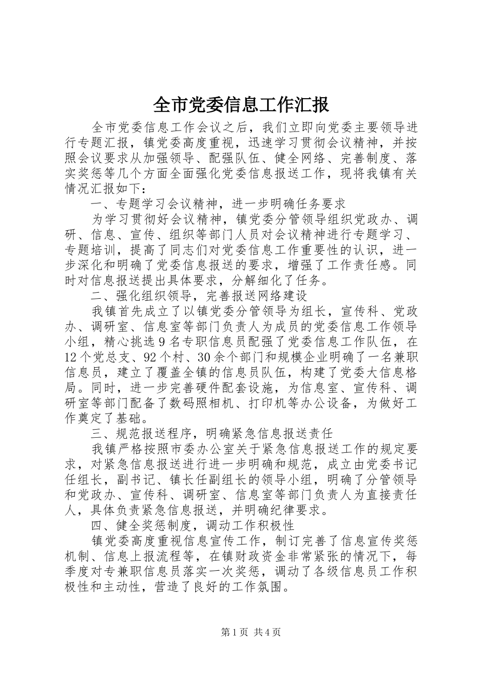 2024年全市党委信息工作汇报_第1页