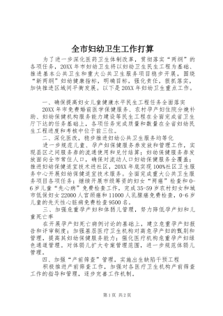 2024年全市妇幼卫生工作打算