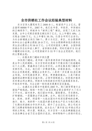 2024年全市供销社工作会议经验典型材料