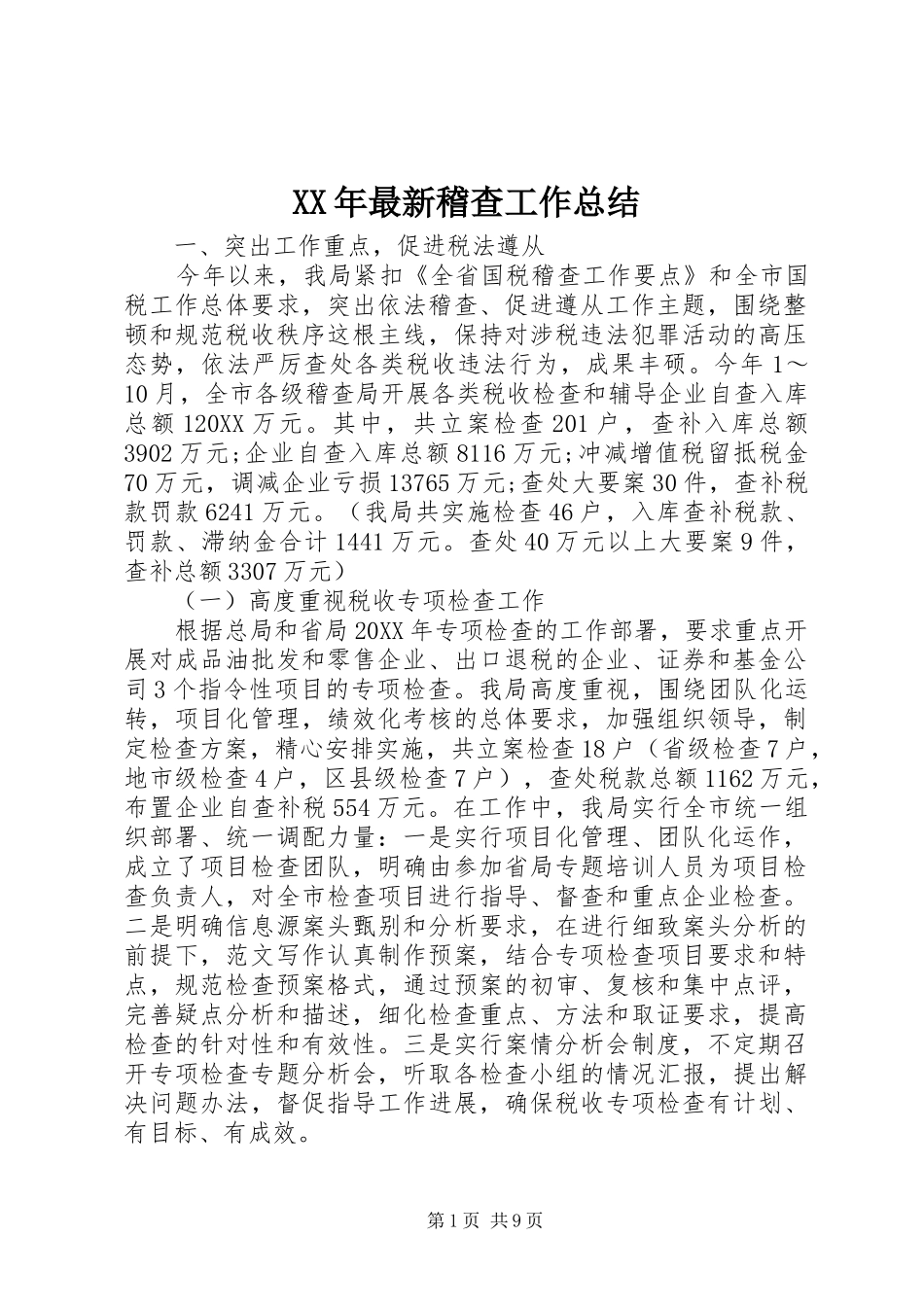 2024年最新稽查工作总结_第1页