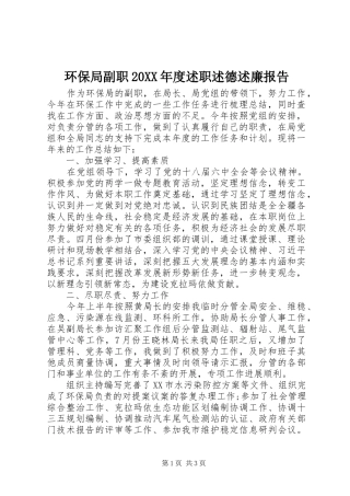 2024年环保局副职年度述职述德述廉报告