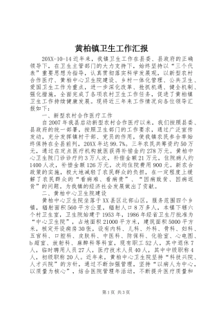2024年黄柏镇卫生工作汇报