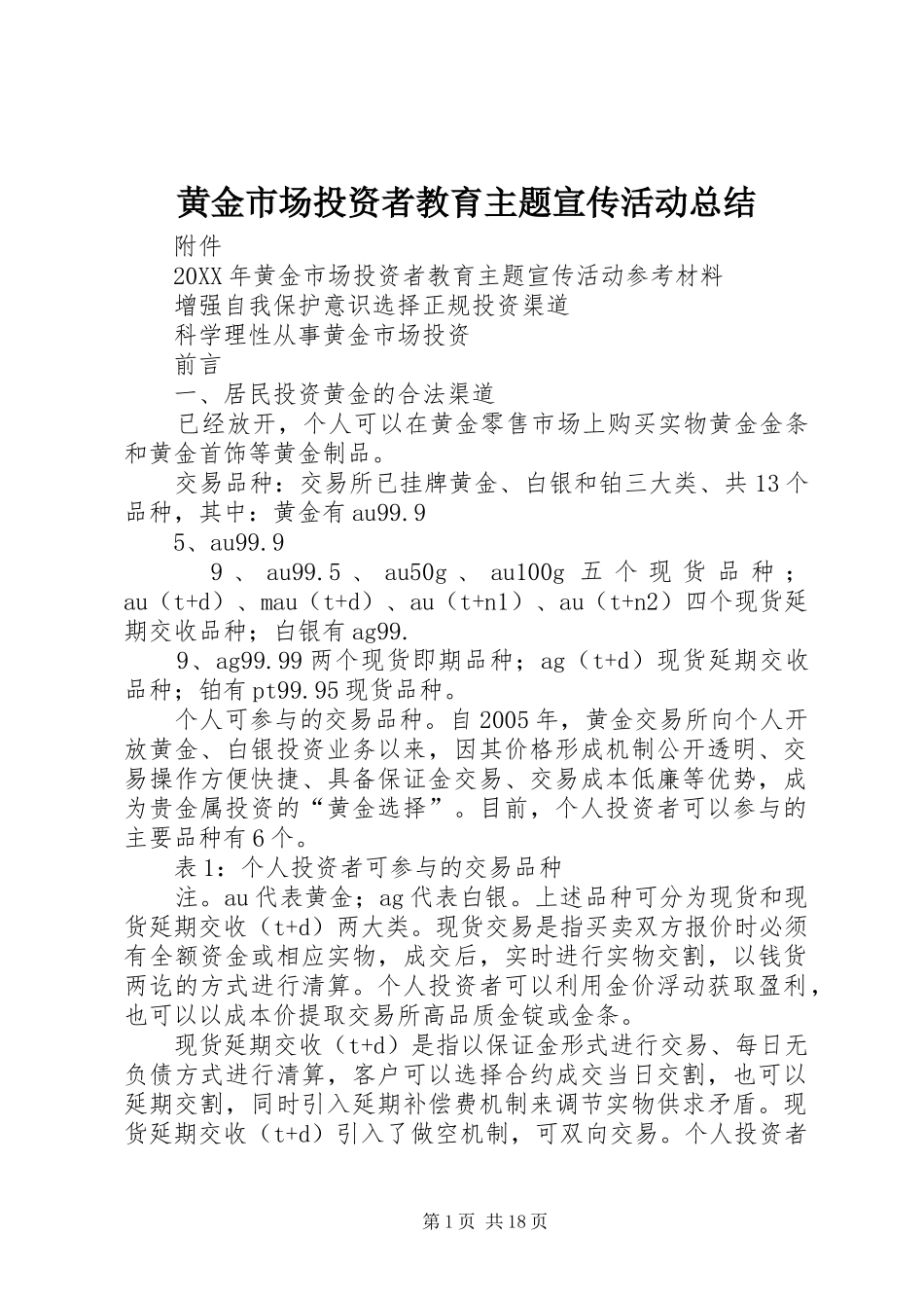 2024年黄金市场投资者教育主题宣传活动总结_第1页