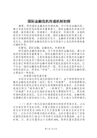 2024年国际金融危机传递机制初探