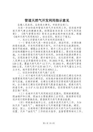 2024年管道天然气开发利用指示意见