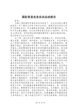 2024年国际贸易实务实训总结报告