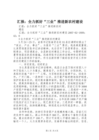 2024年汇报全力抓好三业推进新农村建设