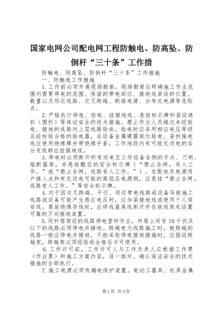 2024年国家电网公司配电网工程防触电防高坠防倒杆三十条工作措