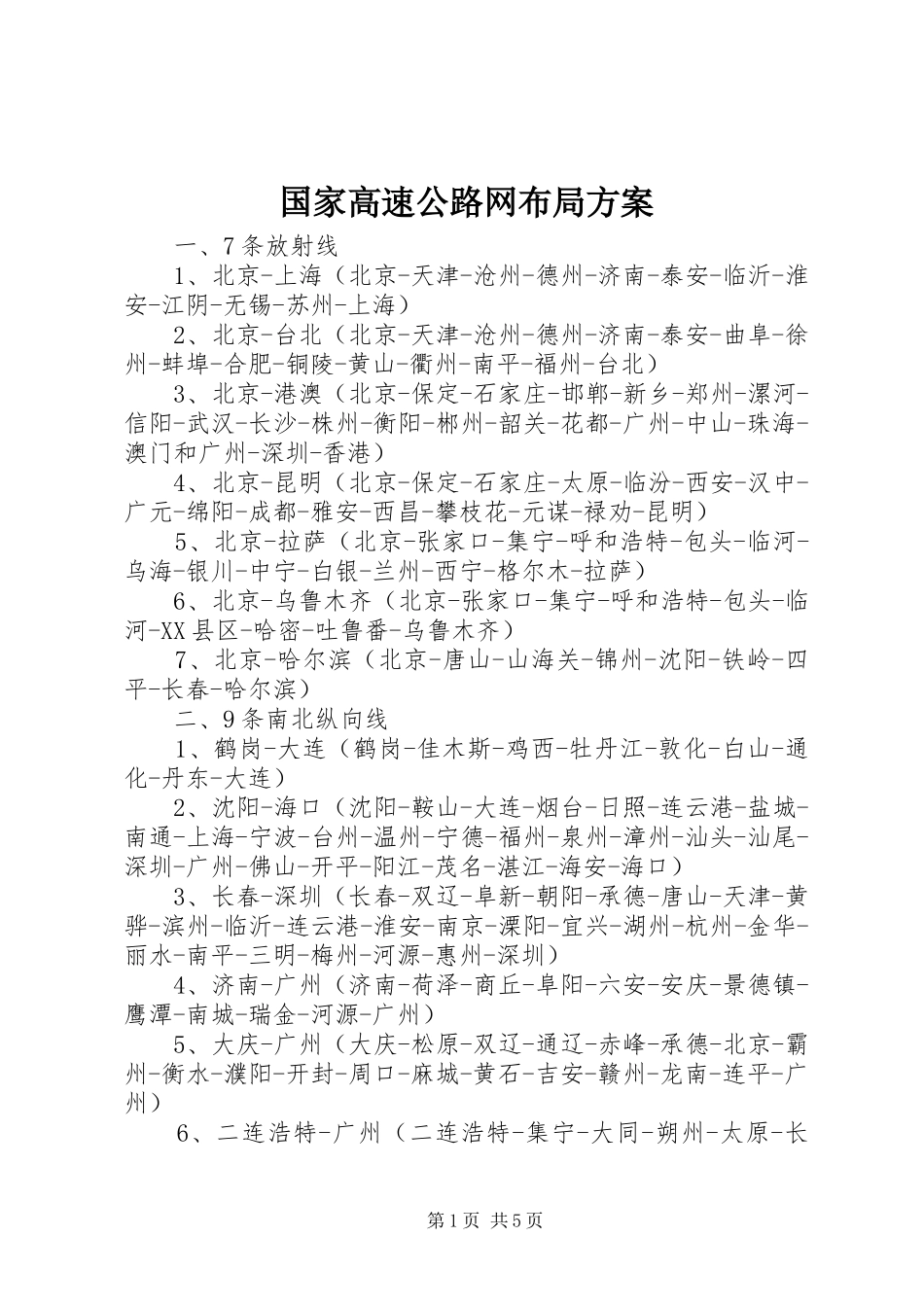2024年国家高速公路网布局方案_第1页
