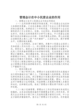 2024年管理会计在中小民营企业的作用