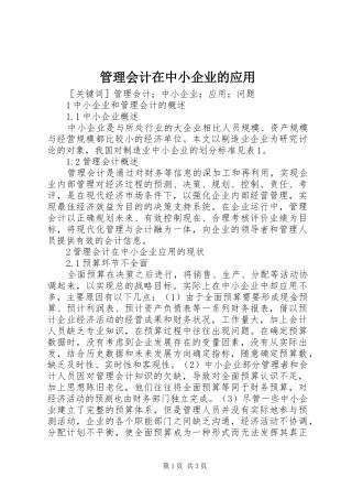 2024年管理会计在中小企业的应用