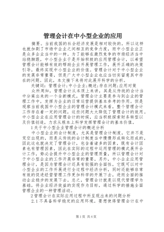 2024年管理会计在中小型企业的应用