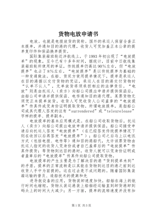 2024年货物电放申请书