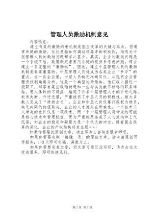 2024年管理人员激励机制意见