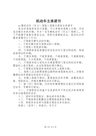 2024年机动车主承诺书