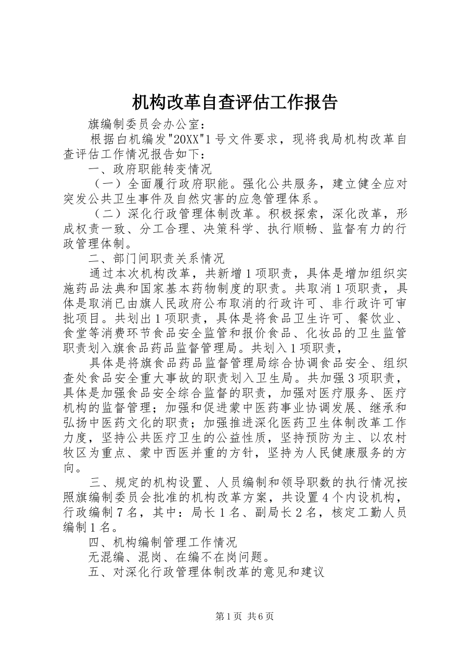 2024年机构改革自查评估工作报告_第1页