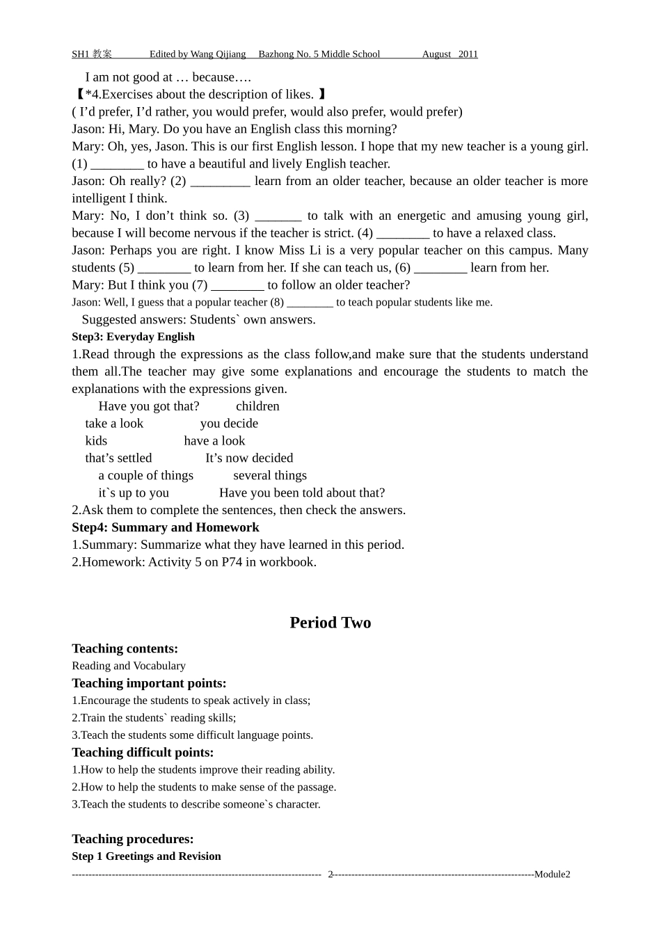 外研版高中英语必修1--Module2教案_第2页