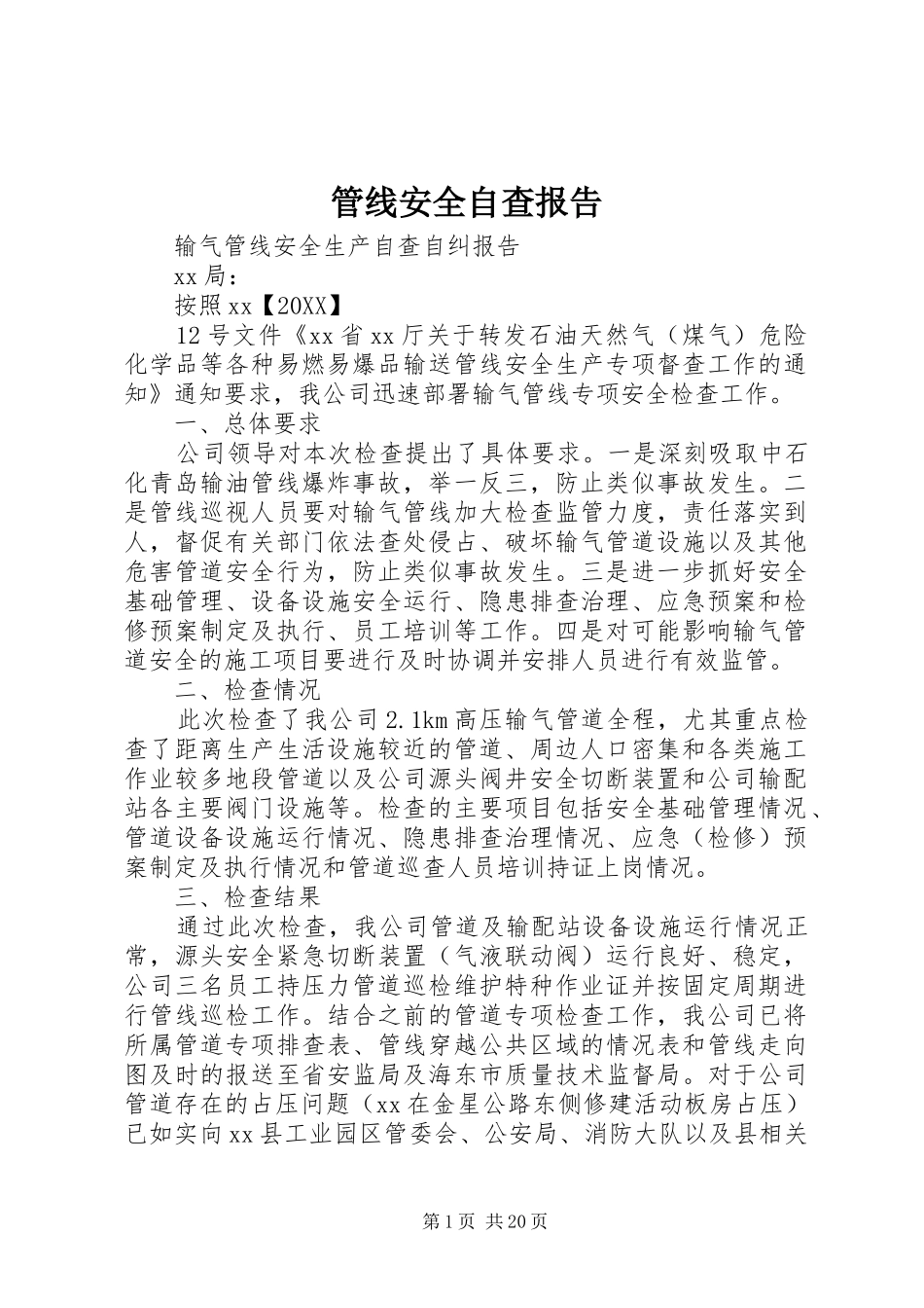 2024年管线安全自查报告_第1页