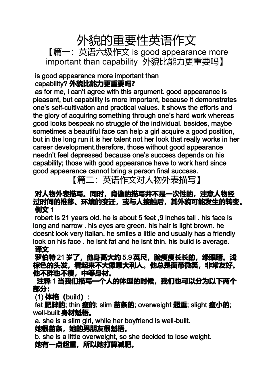 外貌作文之外貌的重要性英语作文_第1页