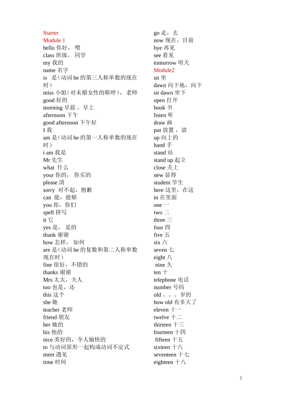 外研版七年级上册英语单词表(2012年最新版)_第2页