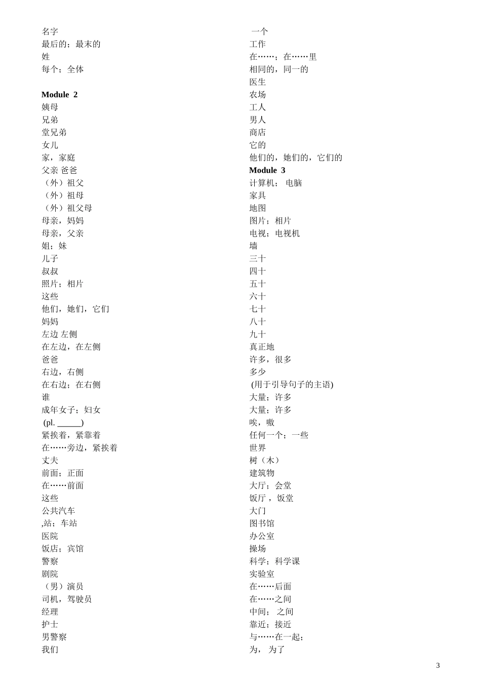 外研版七年级上册英语单词默写_第3页