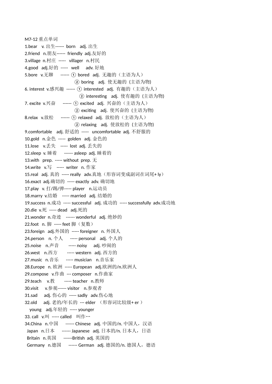 外研版七年级下册M7-M12重点词汇-短语-语法复习资料_第1页