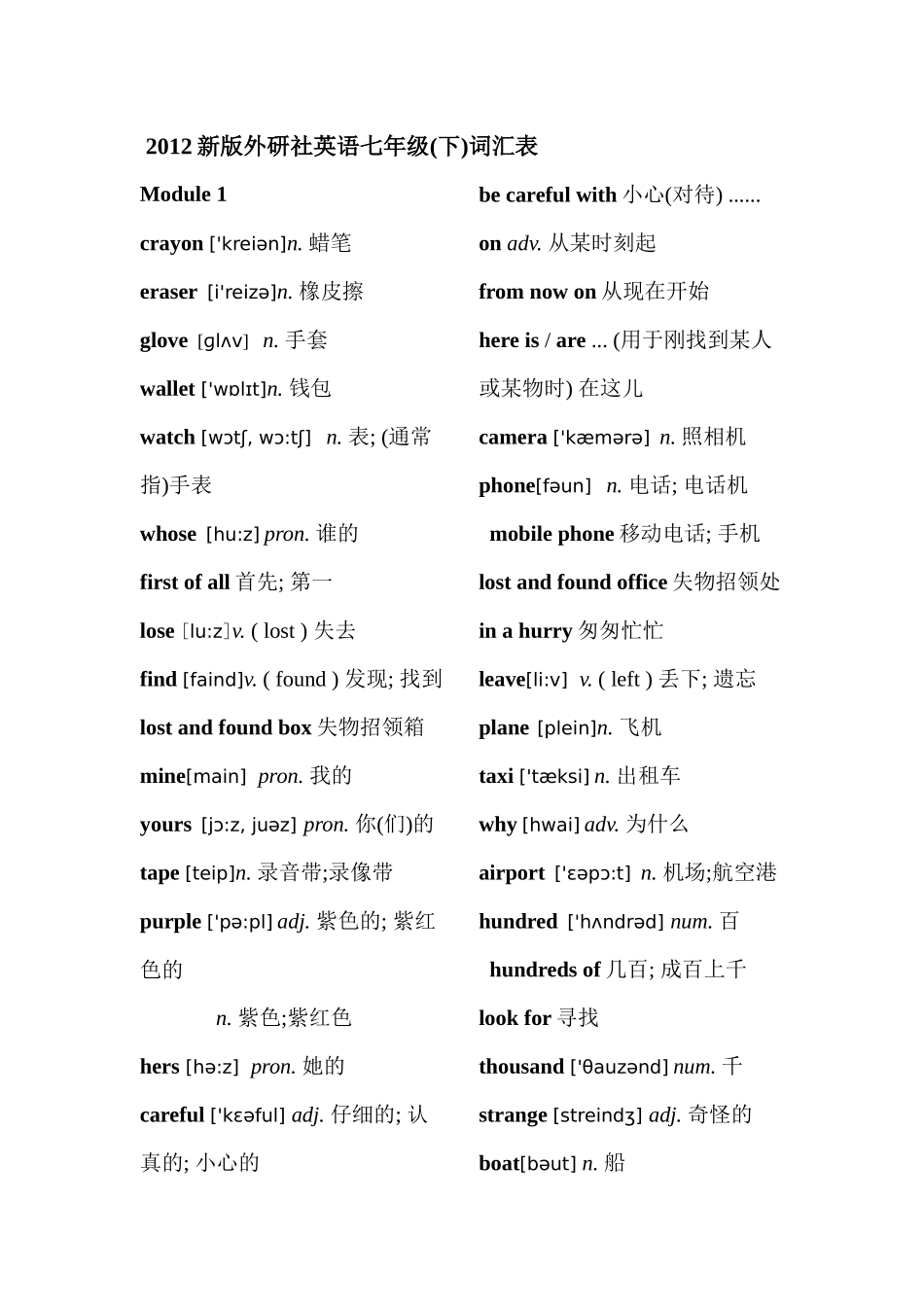 外研版七年级下册词汇表(带音标)_第1页