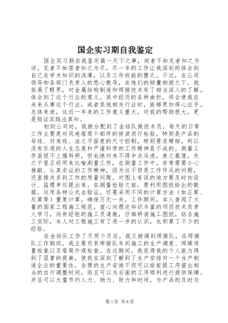 2024年国企实习期自我鉴定