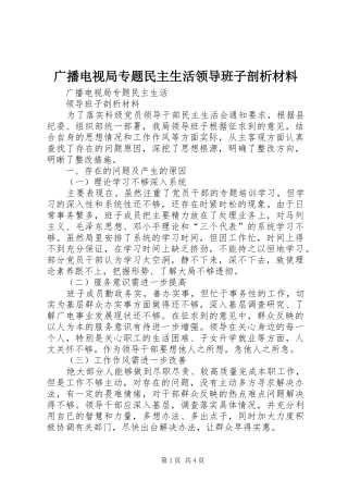 2024年广播电视局专题民主生活领导班子剖析材料