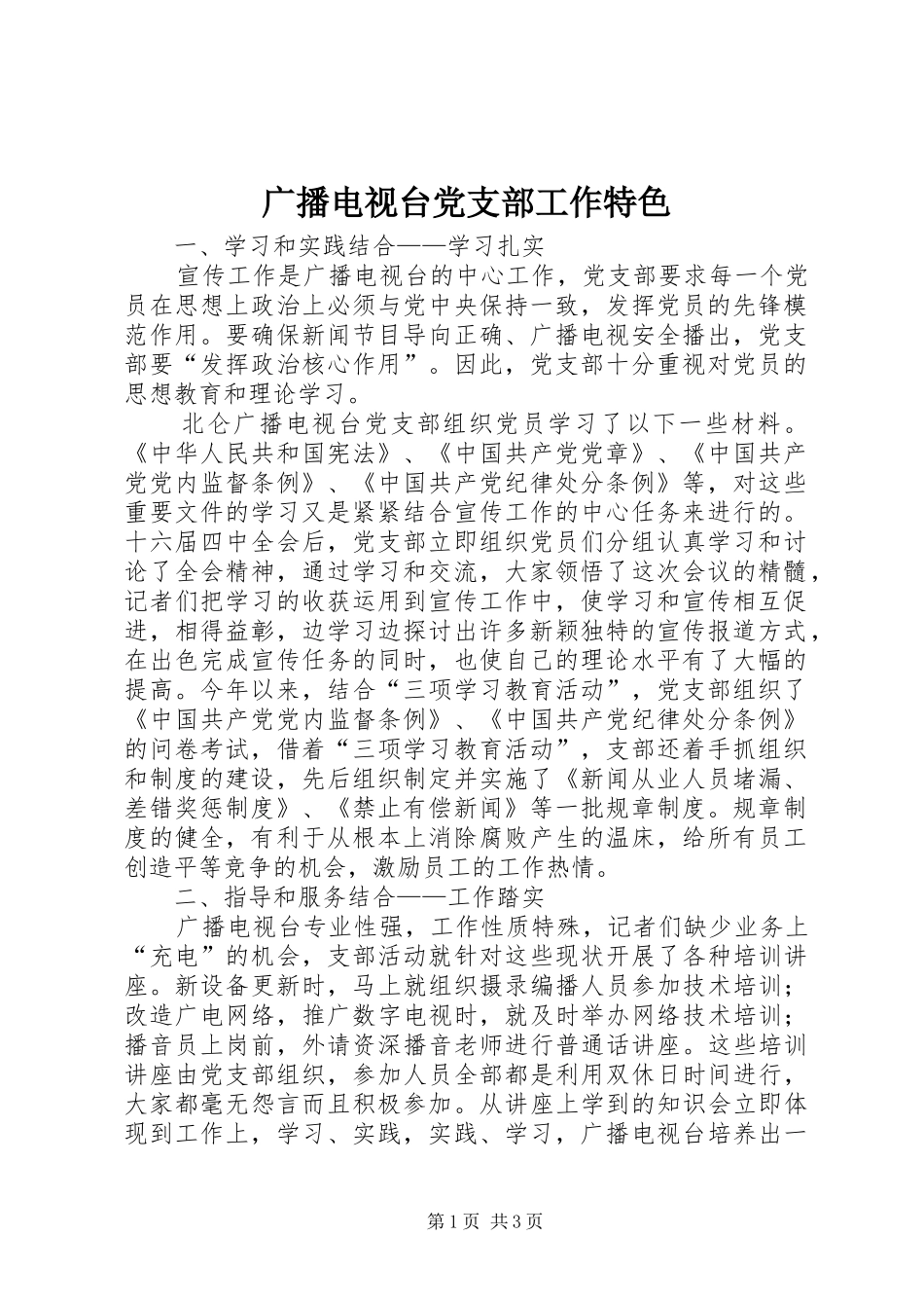2024年广播电视台党支部工作特色_第1页