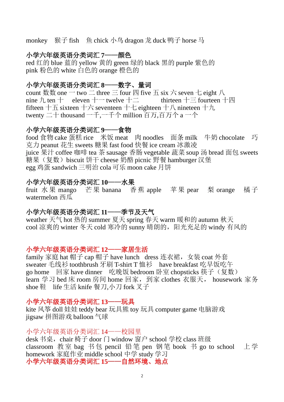 外研版小学六年级英语词汇分类总复习_第2页