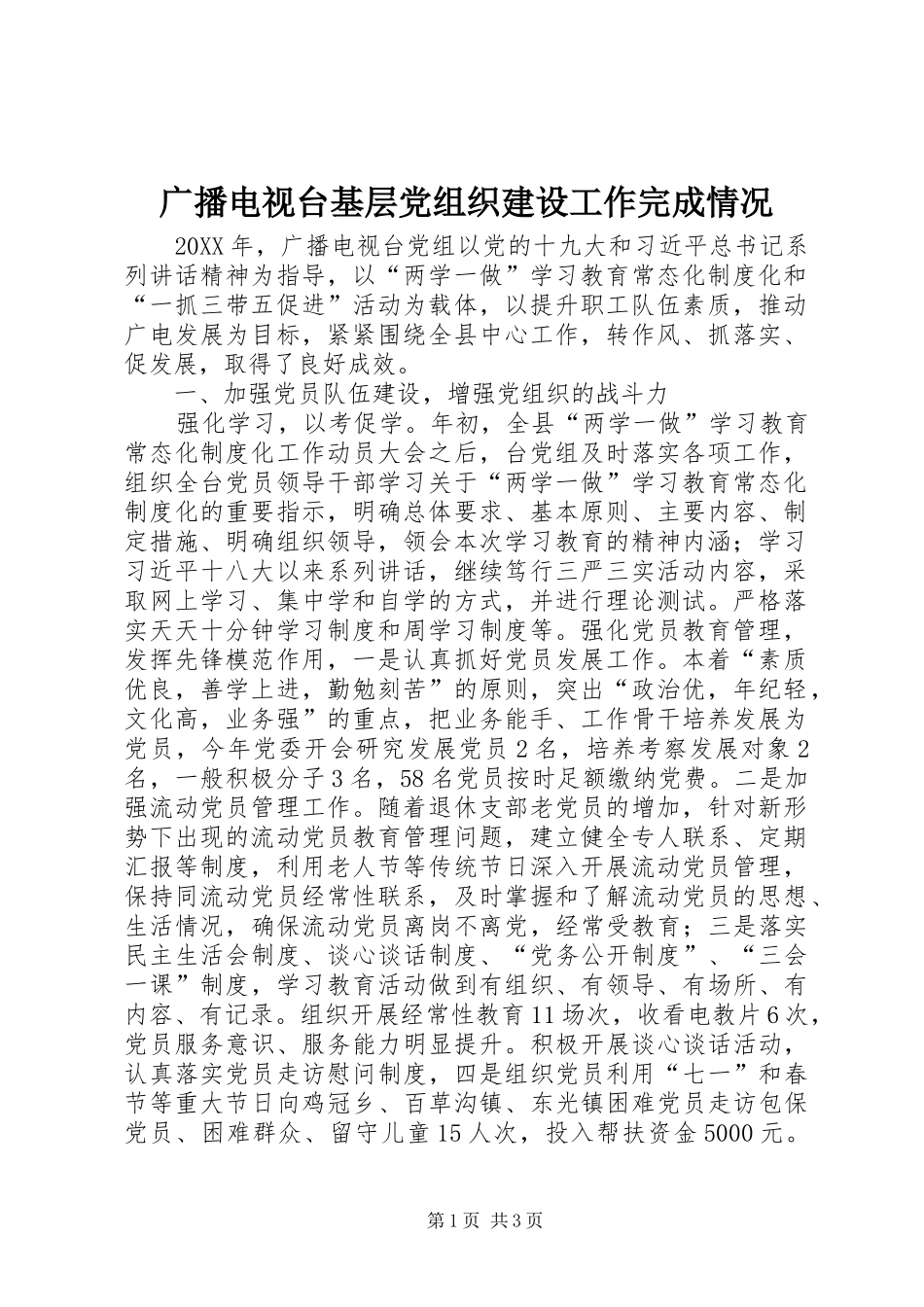 2024年广播电视台基层党组织建设工作完成情况_第1页