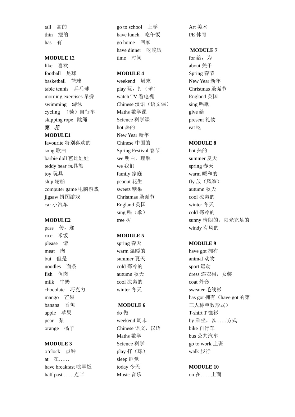 外研版小学英语单词分类整理_第2页