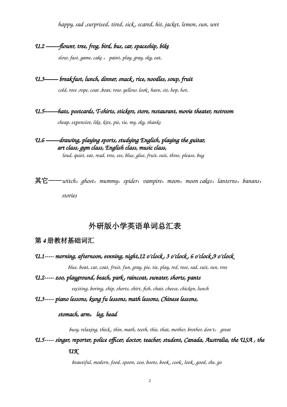 外研版小学英语单词总汇表_第2页