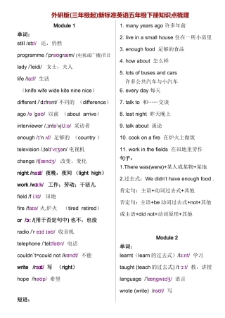 外研版小学英语五年级下册-知识点梳理