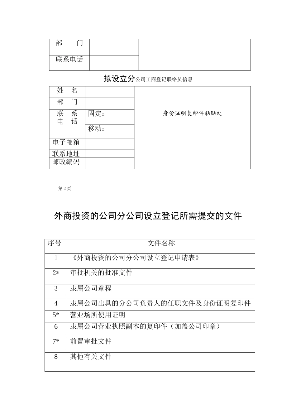 外商投资的公司分公司设立登记申请书_第2页