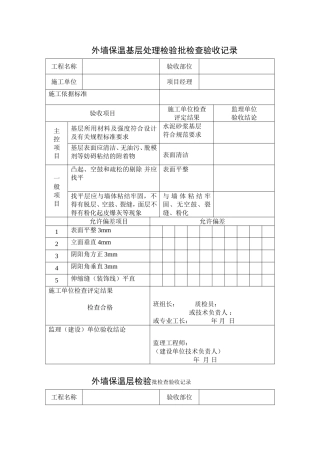 外墙保温基层处理检验批检查验收记录