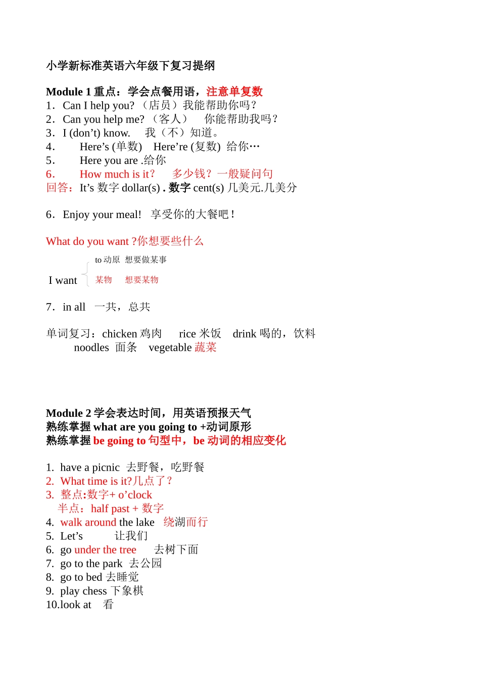 外研社六年级下册英语复习提纲短语句型_第1页