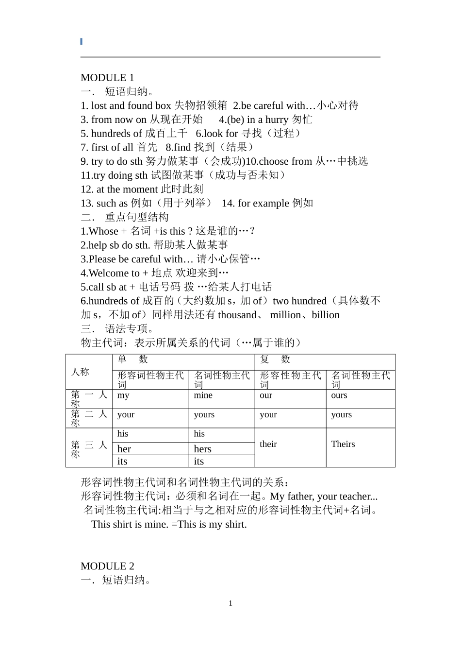 外研社七年级英语下册1-6知识点归纳(期中)_第1页
