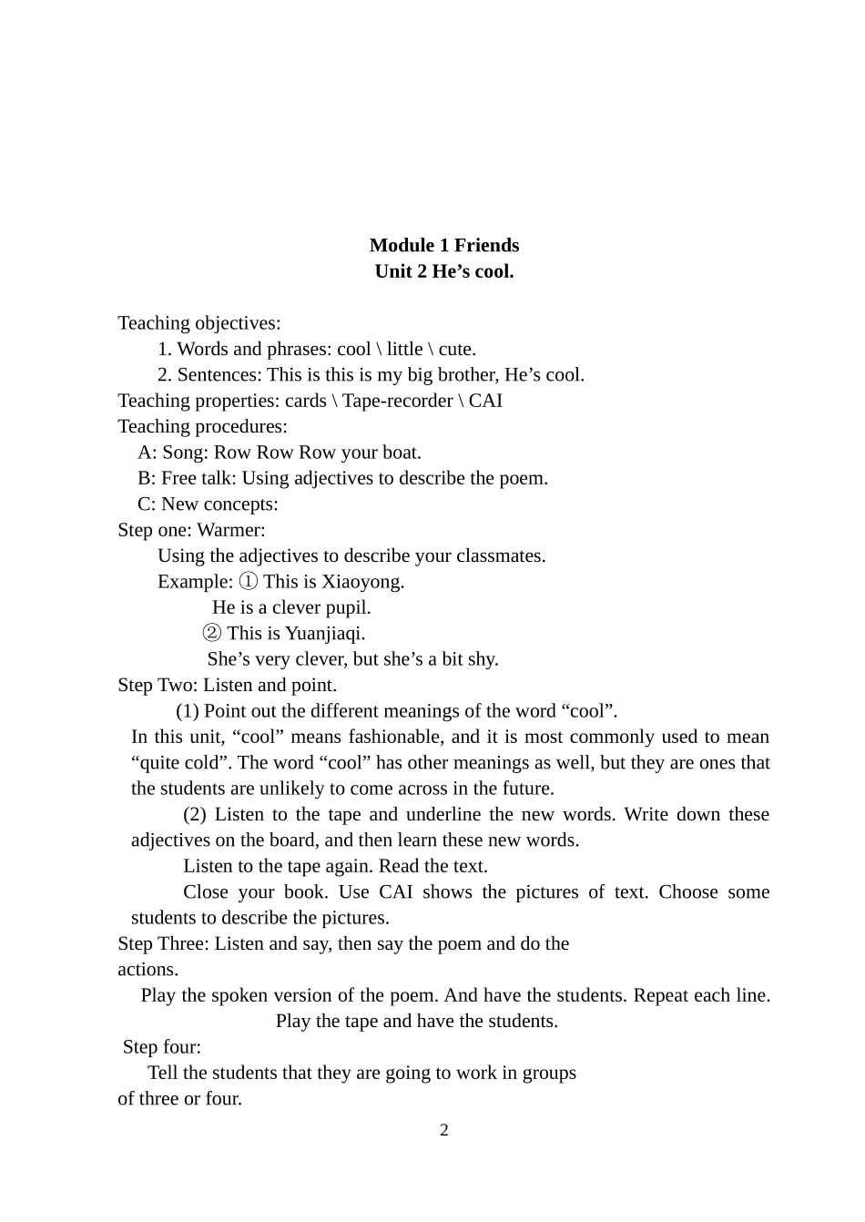 外研社三年级起点四年级下册教案_第2页